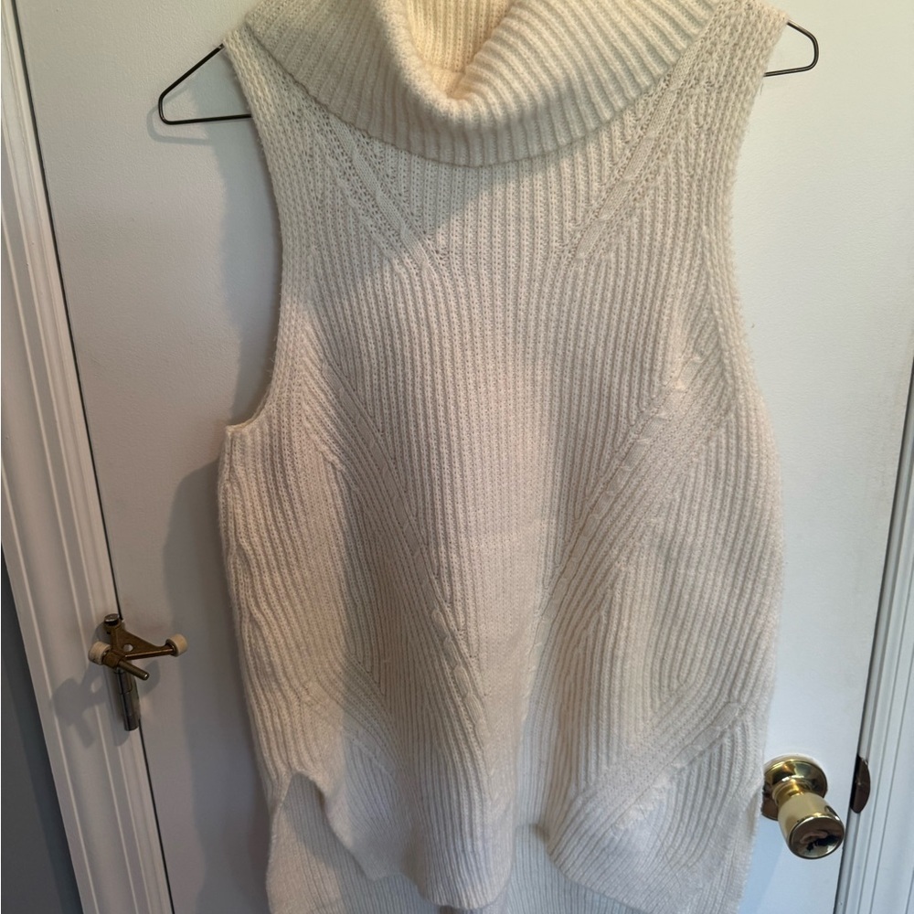 Anthropologie Angel Of The North Cream Turtleneck Sleeveless Sweater, Small